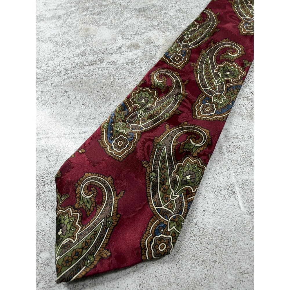 Don Loper Tie Mens One Size Red Pointed Paisley Woven 100% Silk Classic